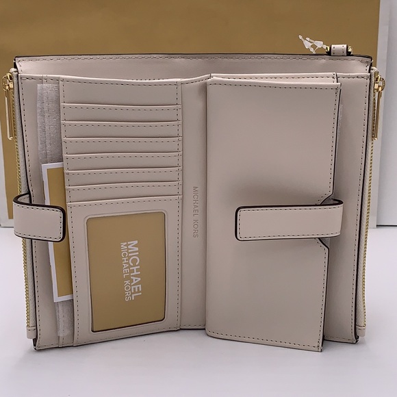 MICHAEL KORS LG DOUBLE ZIP WALLET LIGHT CREAM MULTI Crocodile Leather Snakeskin - Picture 13 of 14